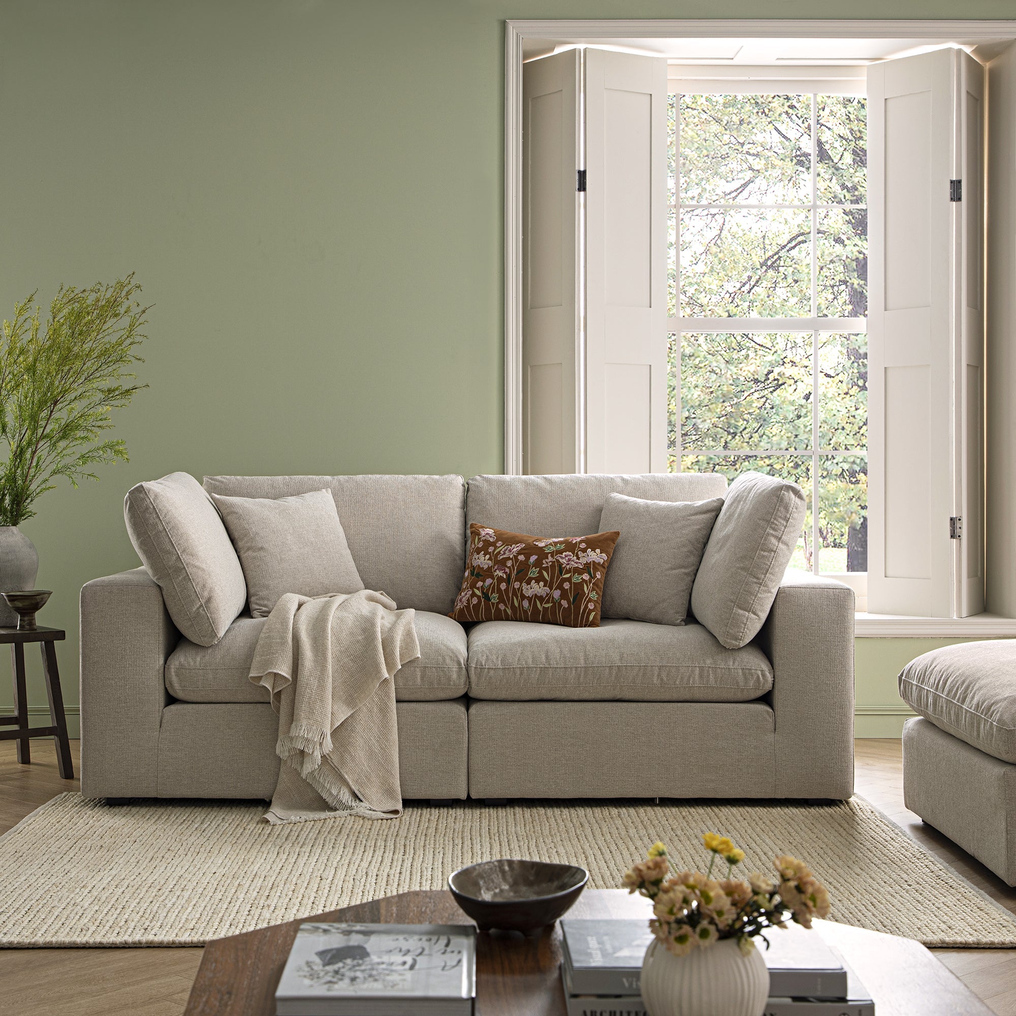 Lutyens Oatmeal Weave Fabric Sectional Sofa, 2-Piece - Image 2