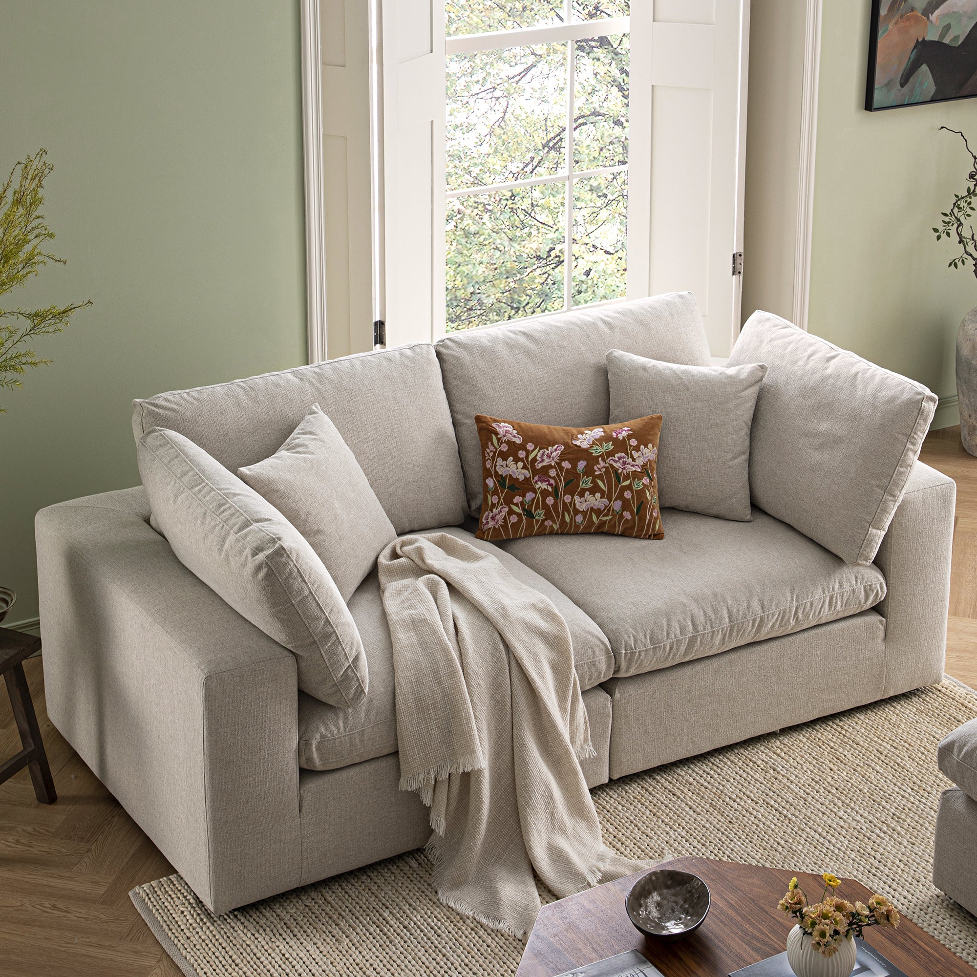 Lutyens Oatmeal Weave Fabric Sectional Sofa, 2-Piece - Image 3