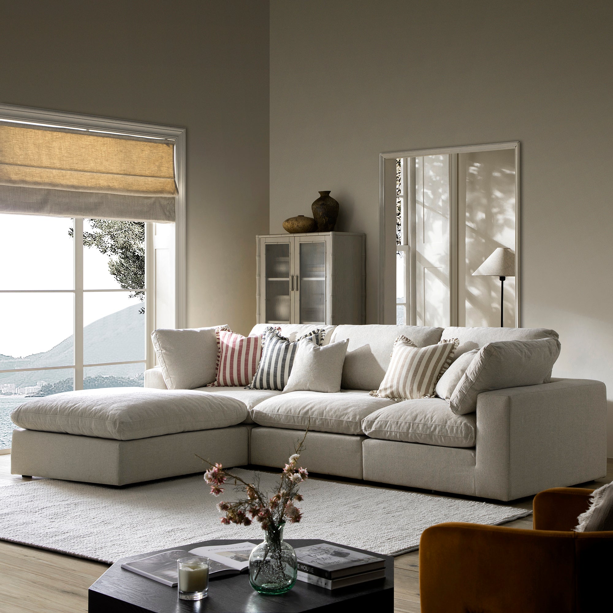 Lutyens Oatmeal Weave Fabric Sectional Sofa, 3-Piece Chaise