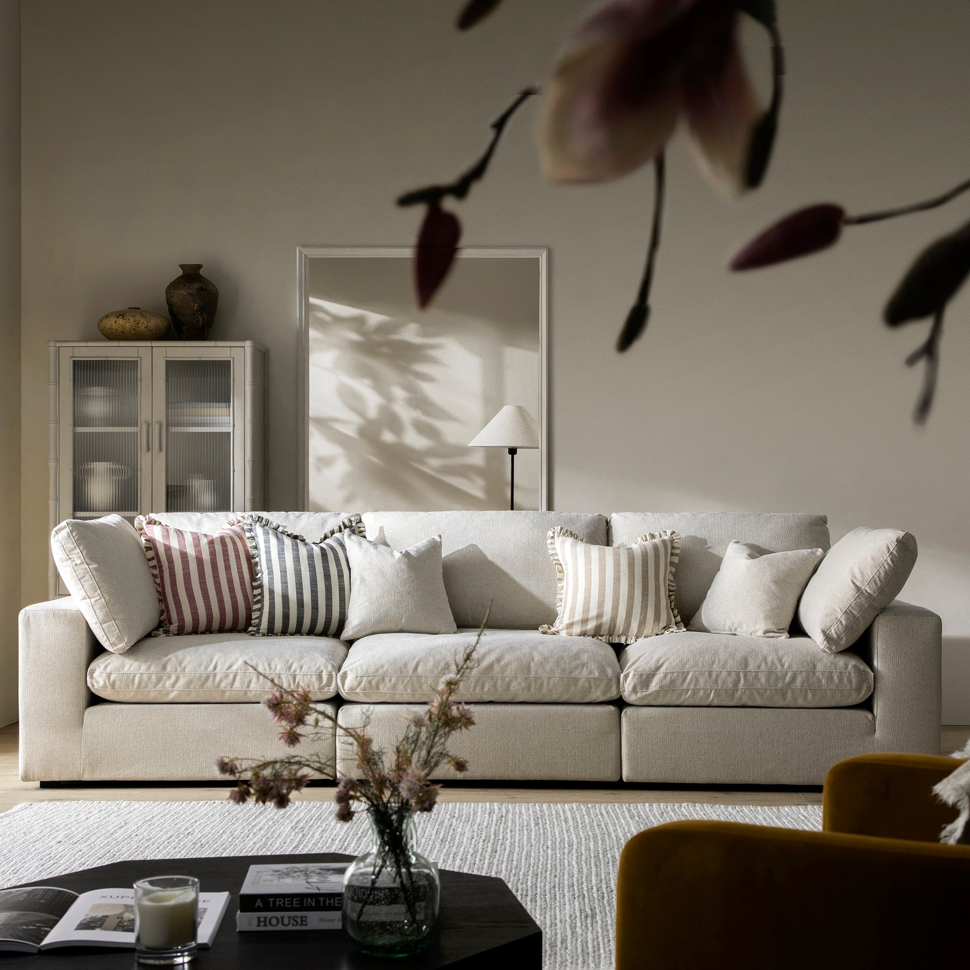 Lutyens Oatmeal Weave Fabric Sectional Sofa, 3-Piece