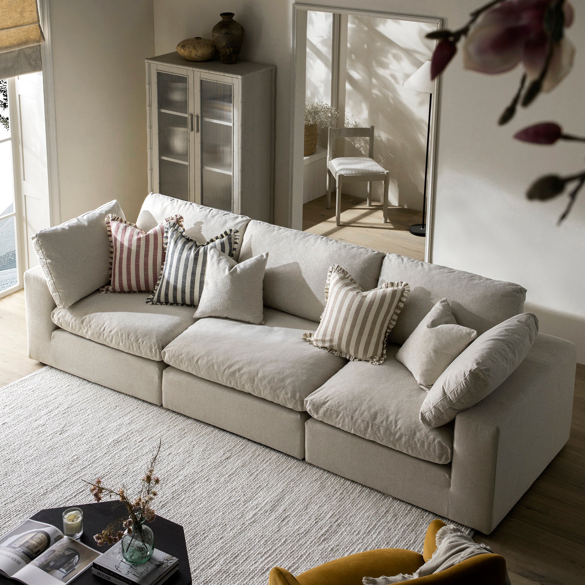 Lutyens Oatmeal Weave Fabric Sectional Sofa, 3-Piece - Image 3