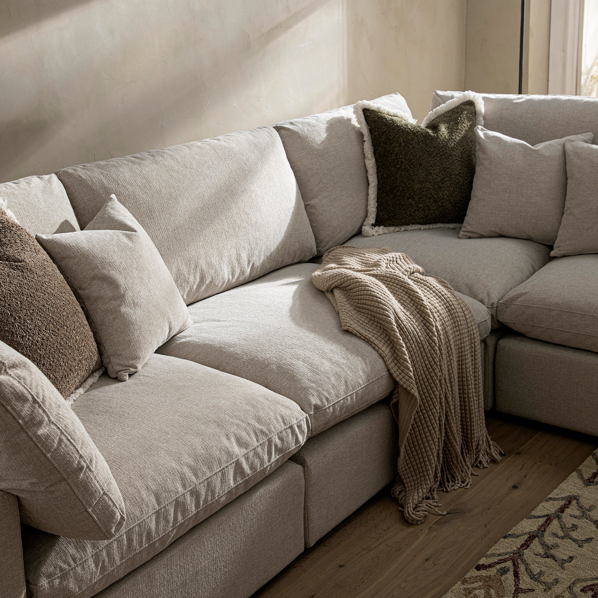 Lutyens Oatmeal Weave Fabric Blend Sectional Sofa, 5-Piece Corner Set - Image 4