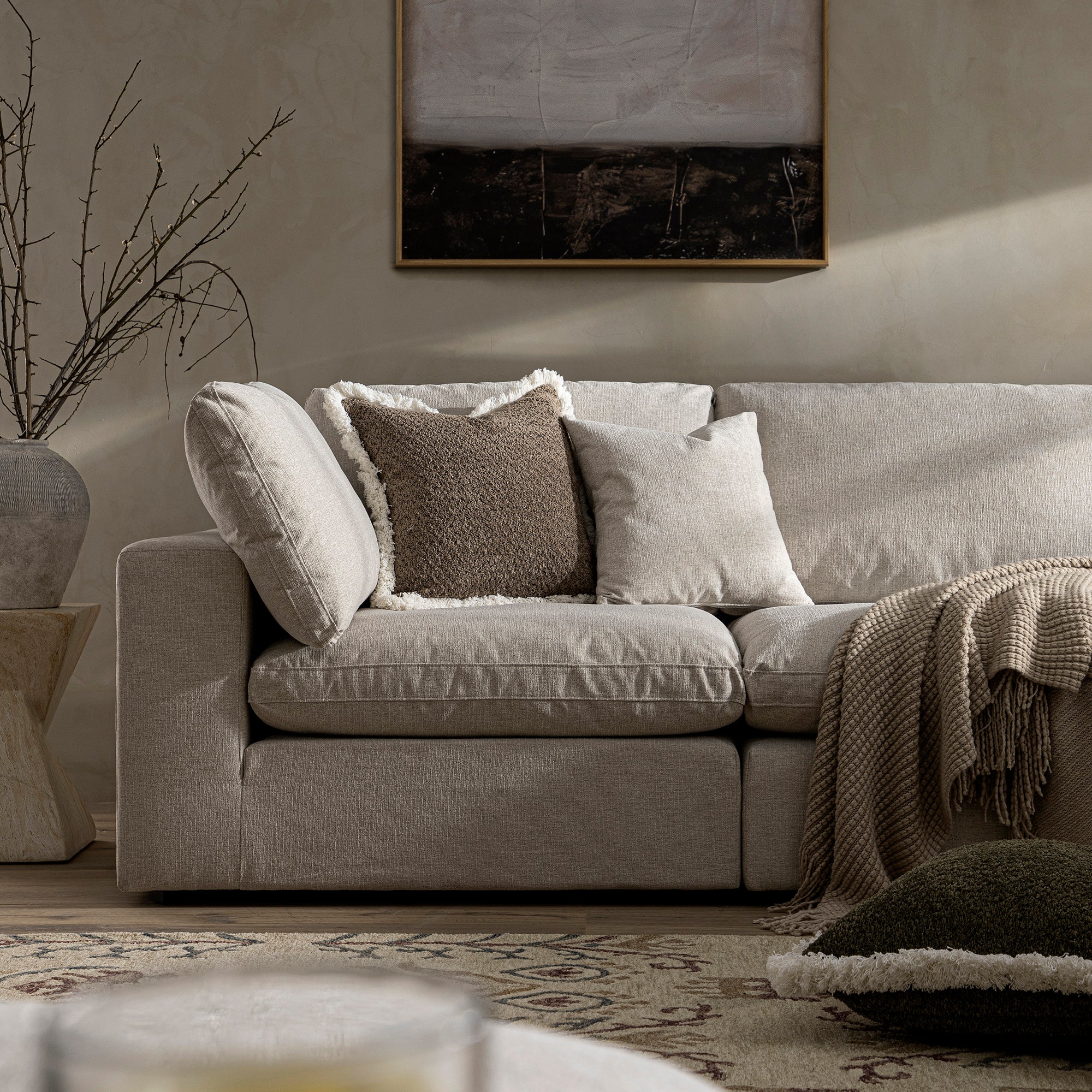 Lutyens Oatmeal Weave Fabric Blend Sectional Sofa, 5-Piece Corner Set - Image 5