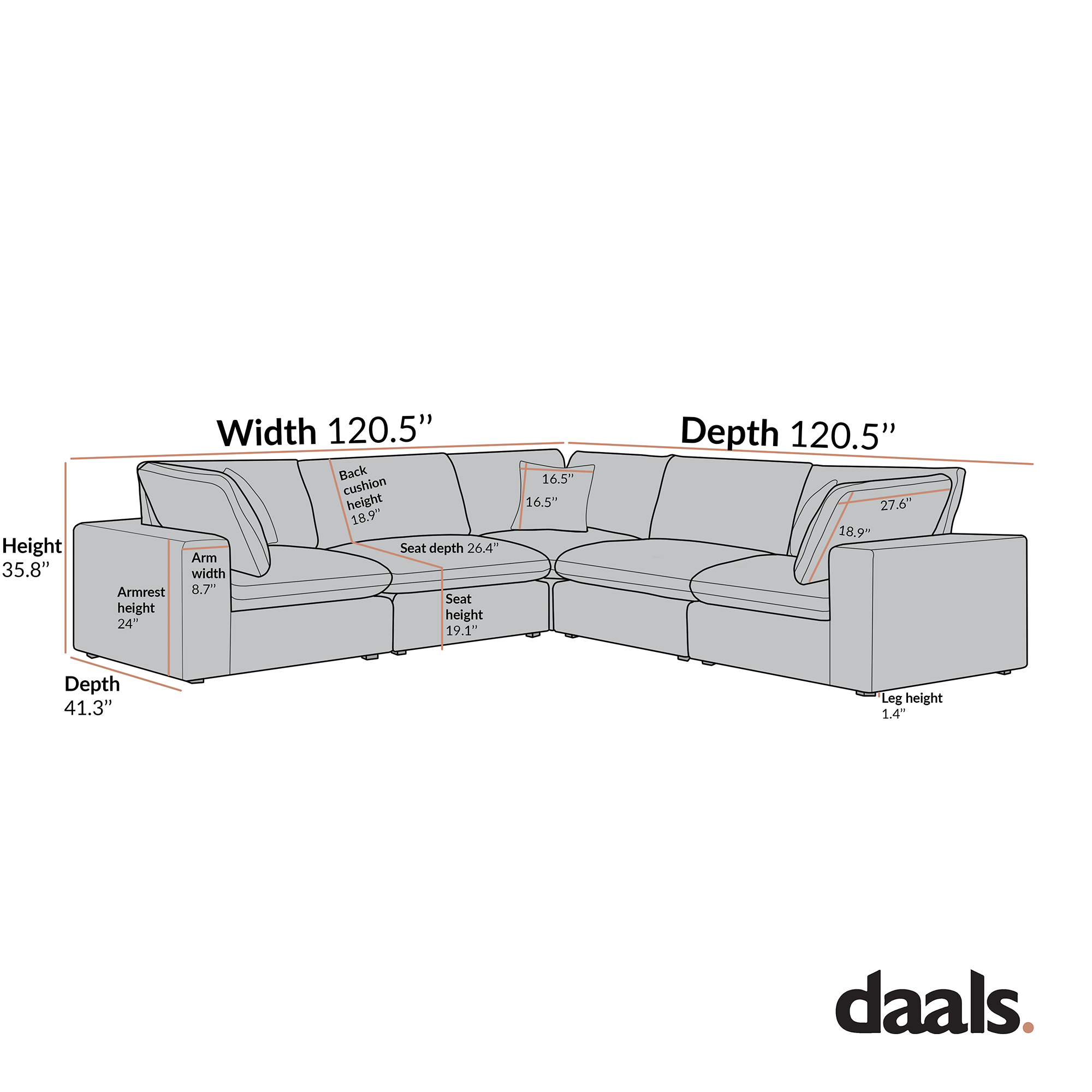 Lutyens Oatmeal Weave Fabric Blend Sectional Sofa, 5-Piece Corner Set - Image 8